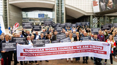 Demonstration outside the European Parliament to support more democracy at work