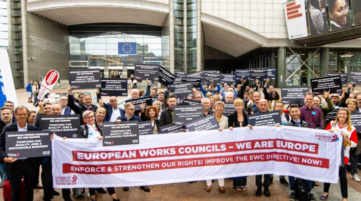 Demonstration outside the European Parliament to support more democracy at work
